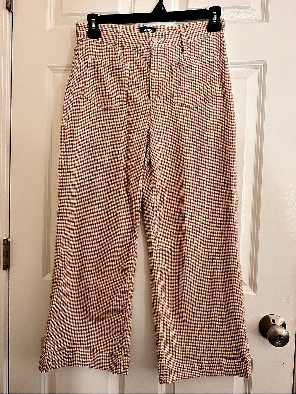 Lands' End Gingham Wide Leg Pants in Orange & White Size 6